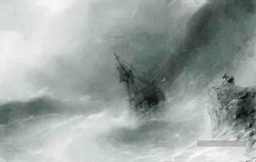 romantique romantisme Tableau Peinture - le navire jeté sur les rochers 1874 Romantique Ivan Aivazovsky russe